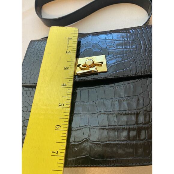 Genny Leather Shoulder Bag Black Croc Embossed Made in Italy Gold Hardware-Card - Picture 14 of 16